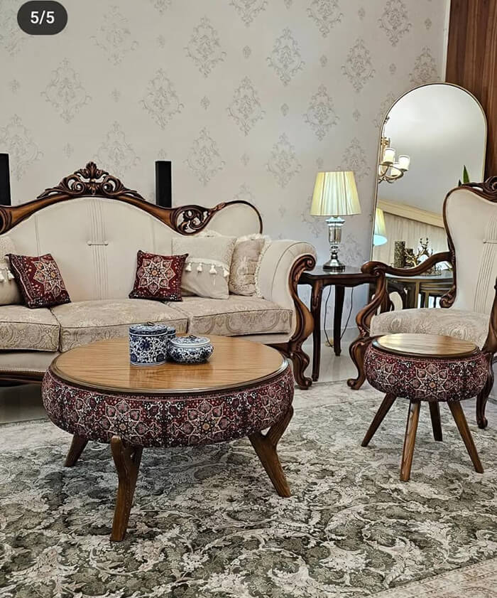 میز عسلی چوبی 2025 جدیدترین ترند سال 1 میز عسلس چوبی مدل نقش آکام چوب طرح فرش